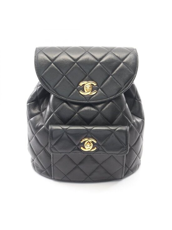 Chanel Backpack Quilted Black Lambskin Double Turnlock Chain main image 7